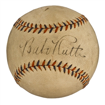 Babe Ruth Single-Signed Baseball (PSA/DNA 8 near mint-mint signature -6.5 overall)